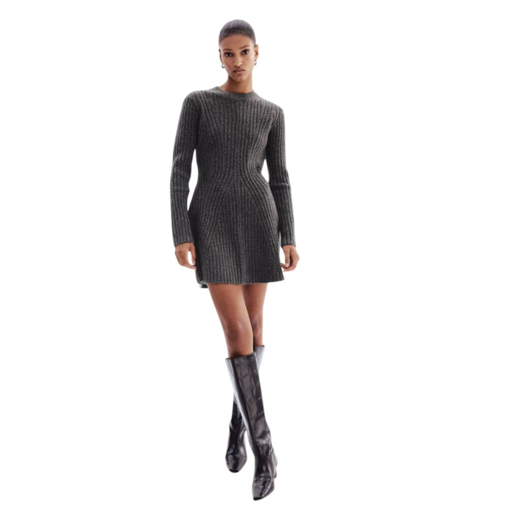 H&M Rib Knit Sweater Mini Dress Gray Wool Blend Melange - Size Large
